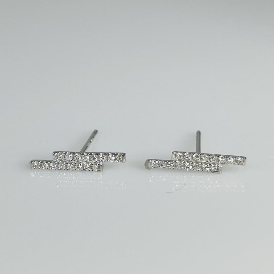 14K White Gold Diamond Double Bar Earrings 0.17ct