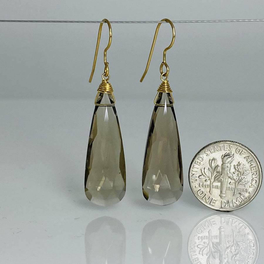 Elongated Smoky Quartz Earrings 10x30mm