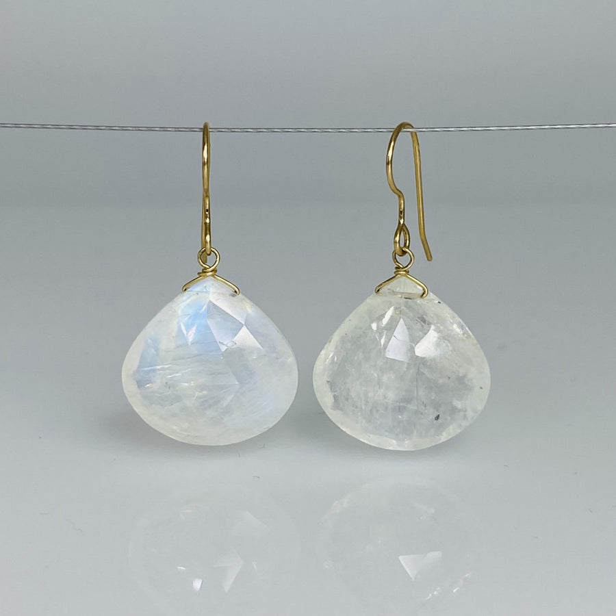 Pear Shape Rainbow Moonstone Drop Earrings 18x18mm