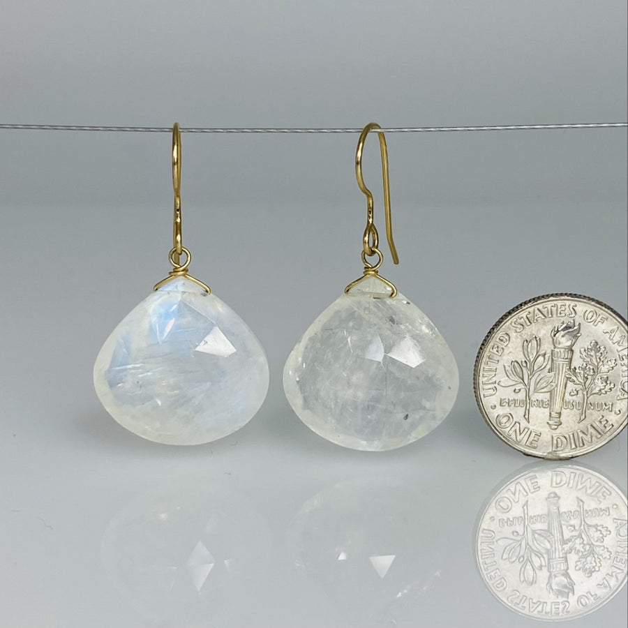 Pear Shape Rainbow Moonstone Drop Earrings 18x18mm