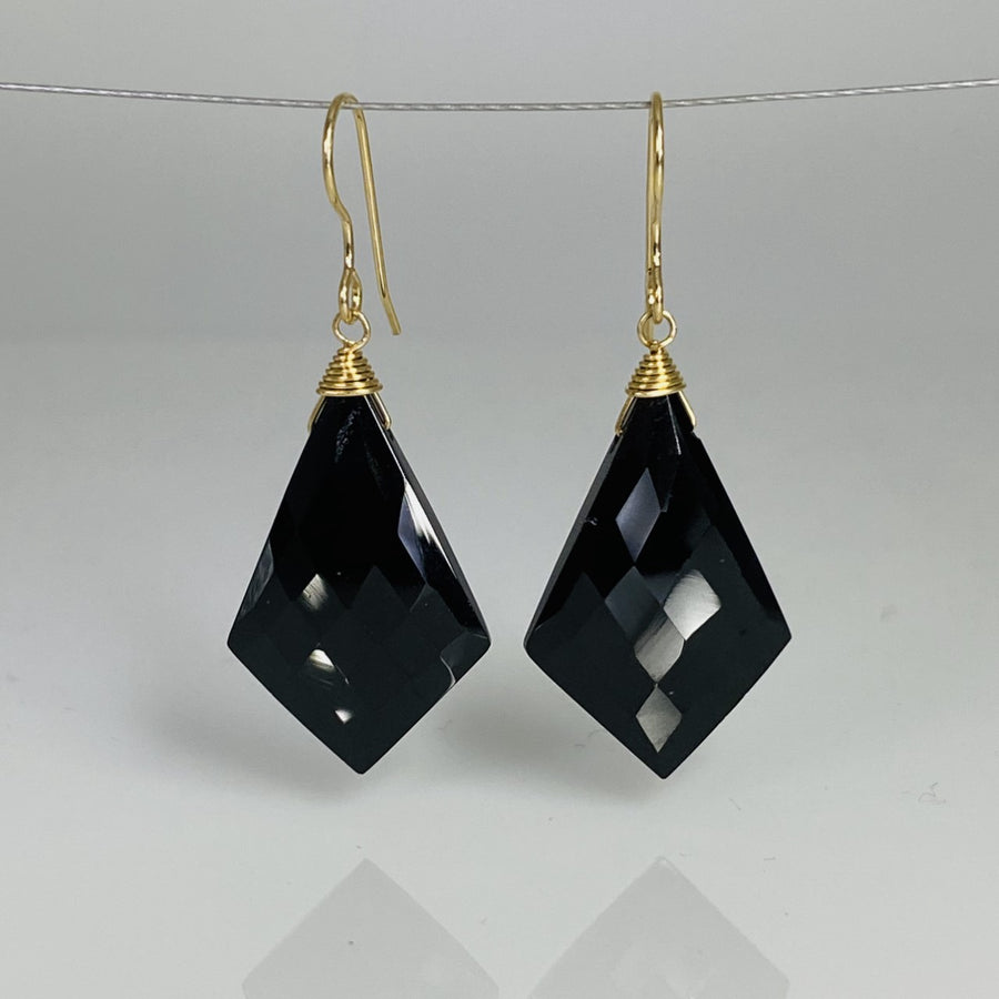 Kite Shape Black Spinel Drop Earrings 16x27mm