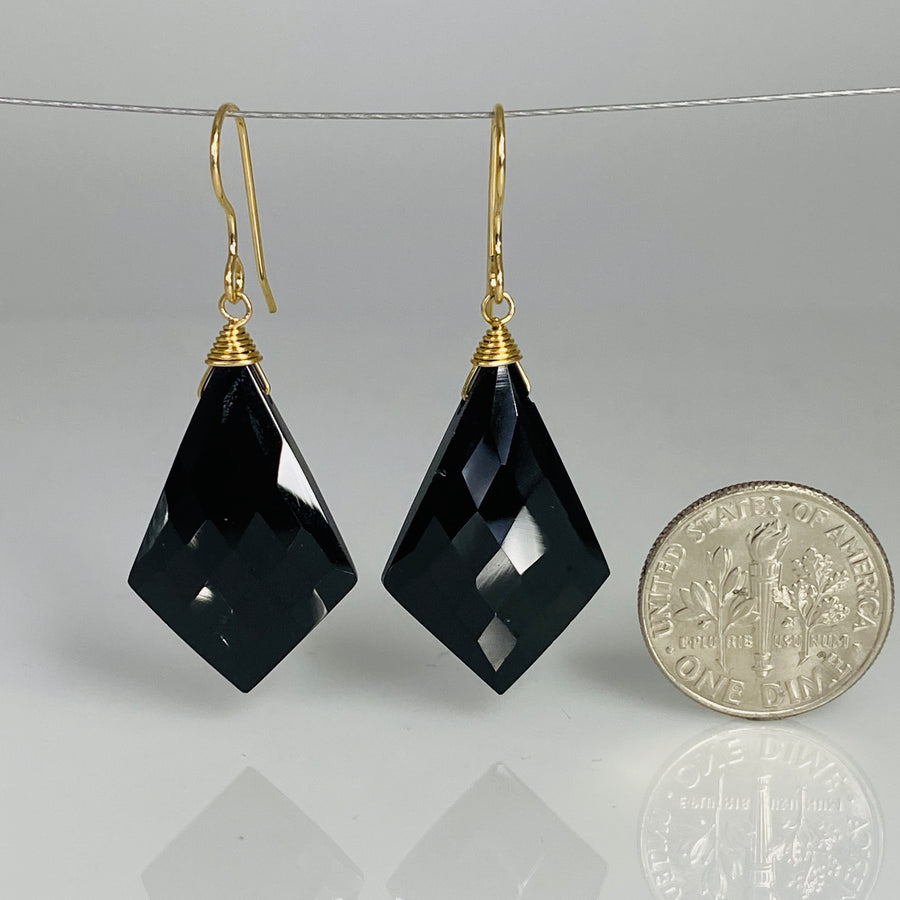 Kite Shape Black Spinel Drop Earrings 16x27mm