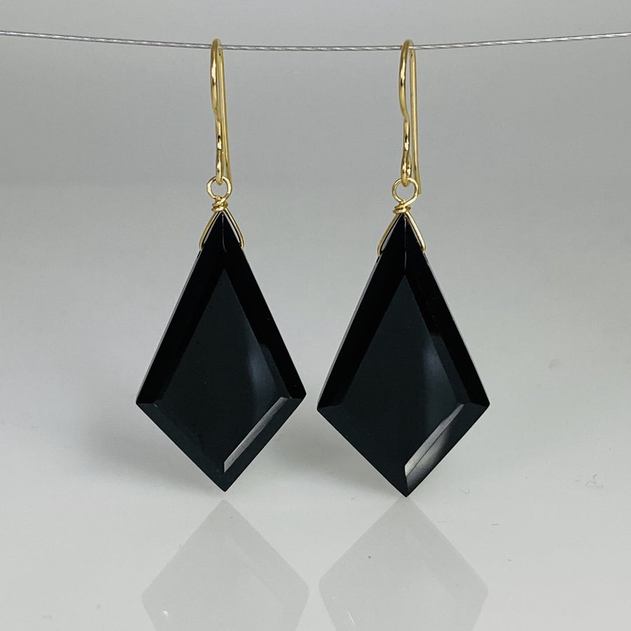 Kite Shape Black Spinel Drop Earrings 16x35mm