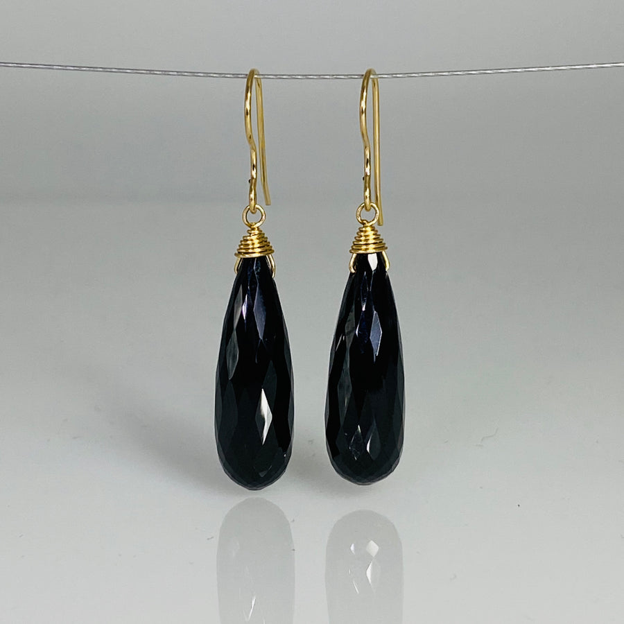 Black Spinel Teardrop Earrings 8x26mm