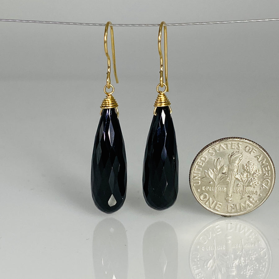 Black Spinel Teardrop Earrings 8x26mm