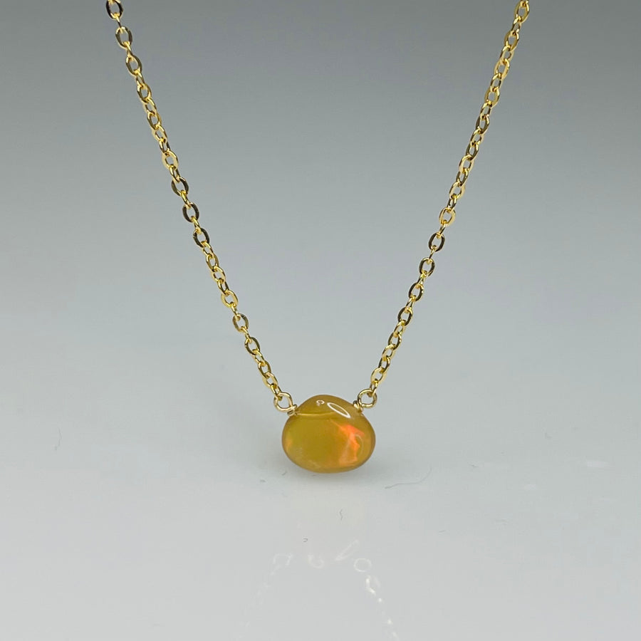 14K Yellow Gold Champagne Ethiopian Opal Necklace 6mm