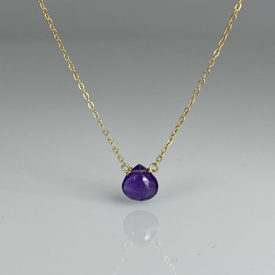 14K Yellow Gold Amethyst Necklace 7mm