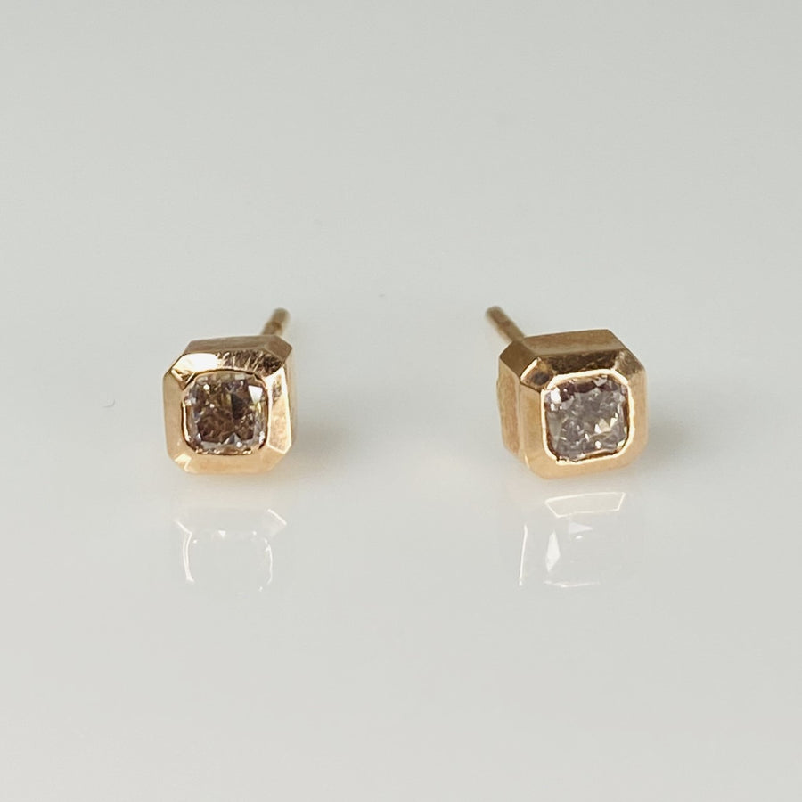 14K Rose Gold Champagne Diamond Stud Earrings 0.65ct