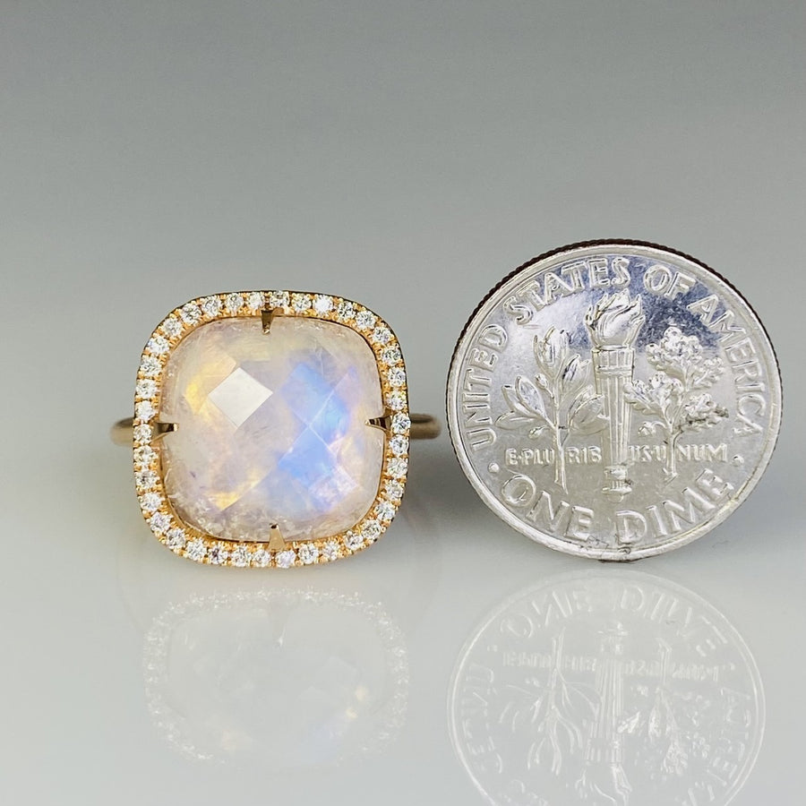 14K Rose Gold Rainbow Moonstone Diamond Ring 0.35ct
