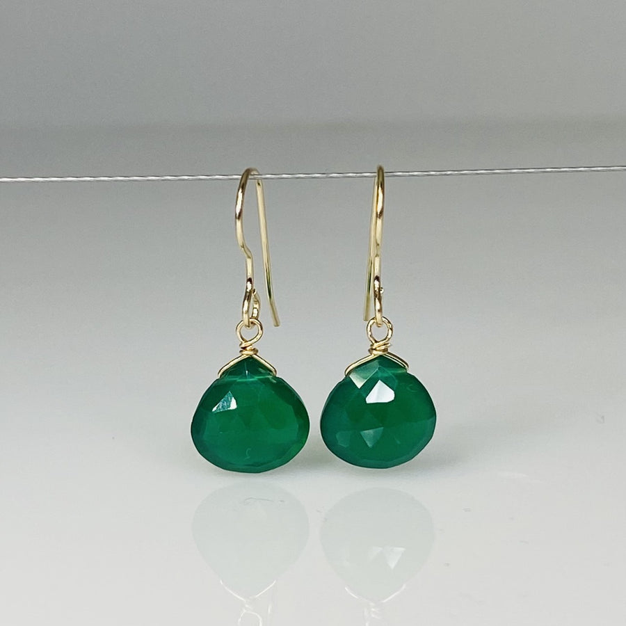 14K Yellow Gold Green Onyx Earrings 10x10mm