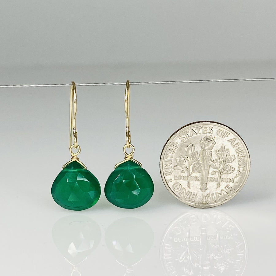 14K Yellow Gold Green Onyx Earrings 10x10mm