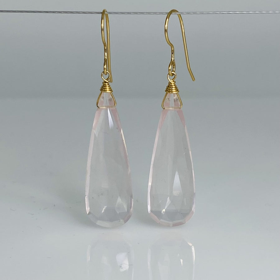 Elongated Rose Quartz Earrings 10x32mm