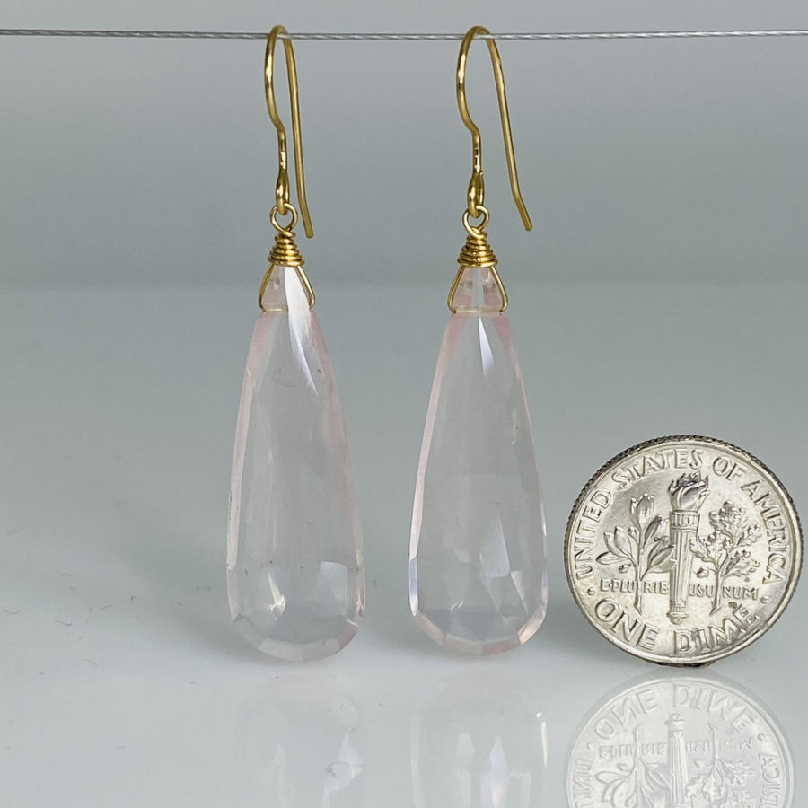 Elongated Rose Quartz Earrings 10x32mm