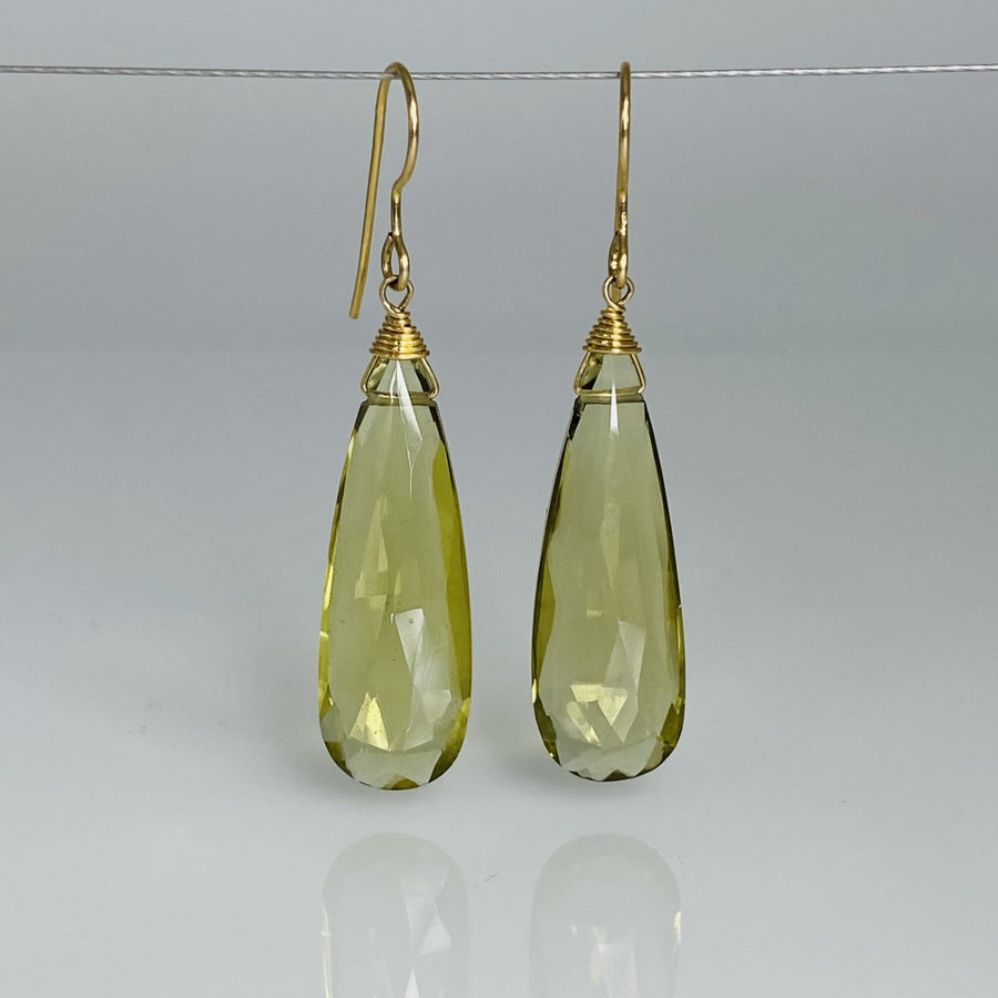 Elongated Olive Quartz Earrings 10x30mm