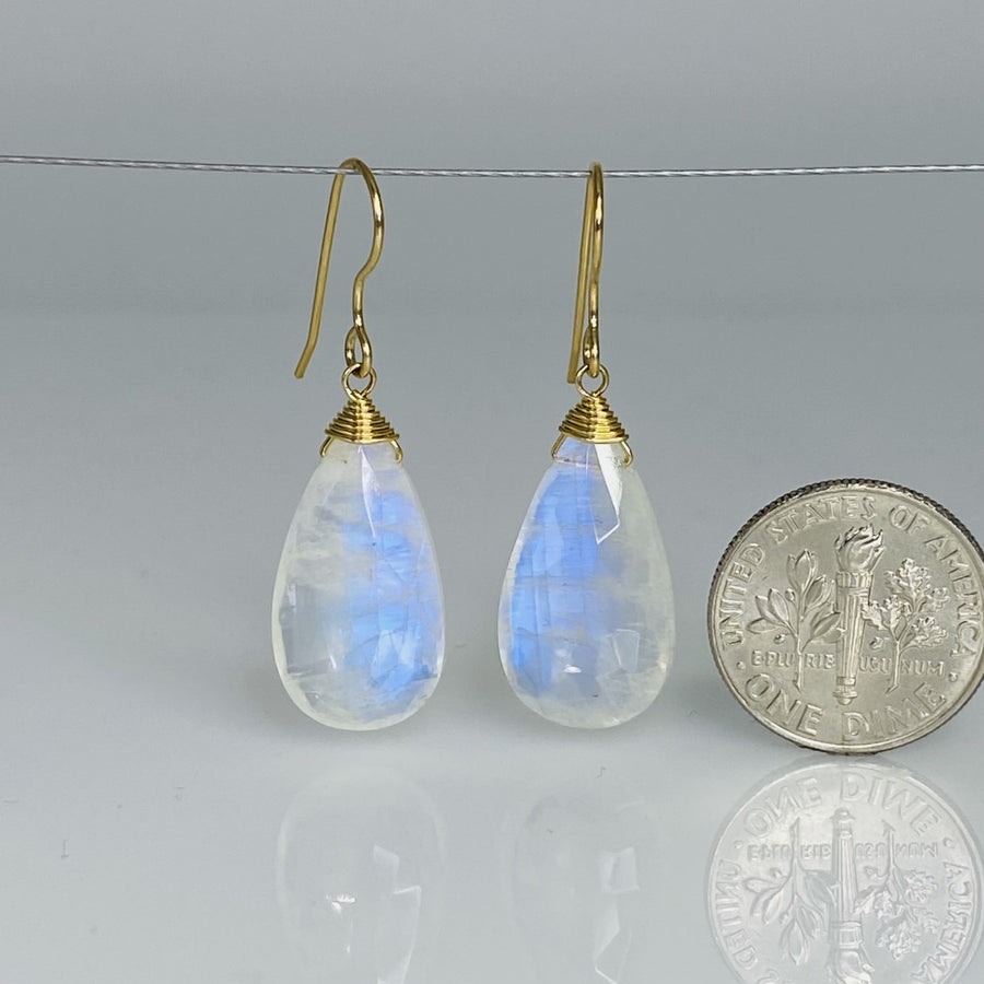 Pear Shape Rainbow Moonstone Earrings 11x21mm