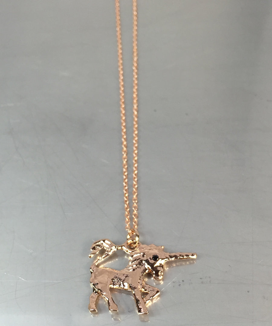 14K Rose Gold Black Diamond Unicorn Necklace