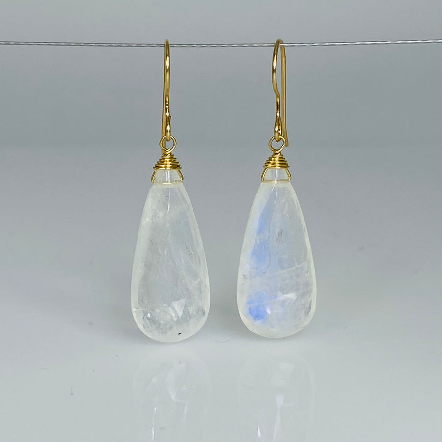 Teardrop Rainbow Moonstone Earrings 11x27mm