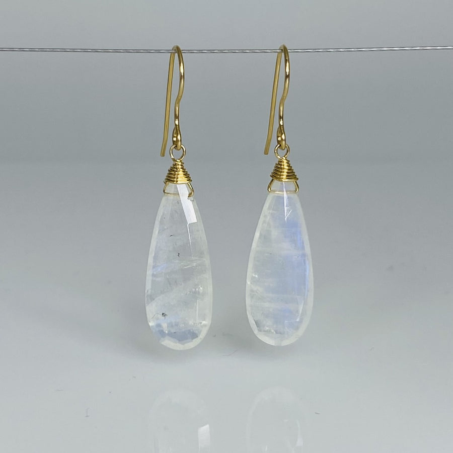 Teardrop Rainbow Moonstone Earrings 9x25mm