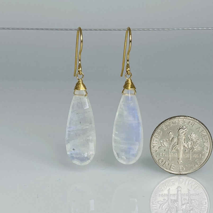 Teardrop Rainbow Moonstone Earrings 9x25mm