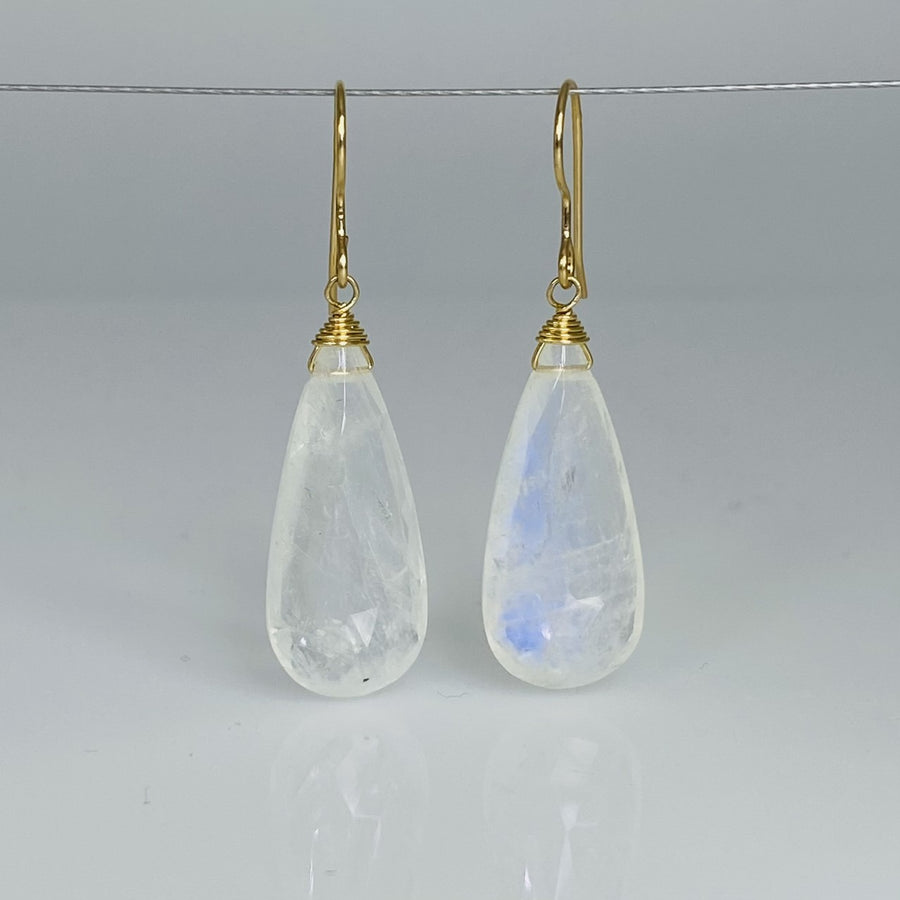 Rainbow Moonstone Drop Earrings 11x28mm