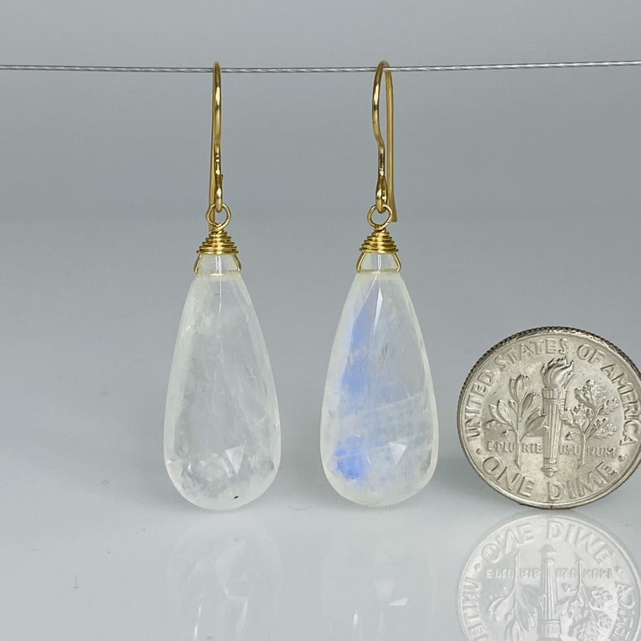 Rainbow Moonstone Drop Earrings 11x28mm