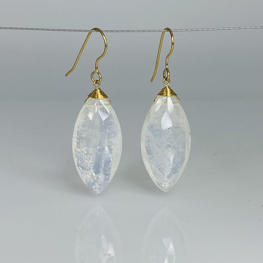 Marquise Rainbow Moonstone Earrings 13x28mm