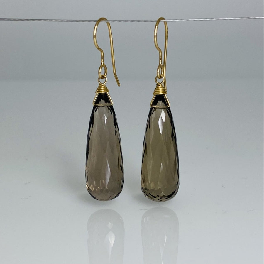 Briolette Smoky Quartz Earrings 9x20mm