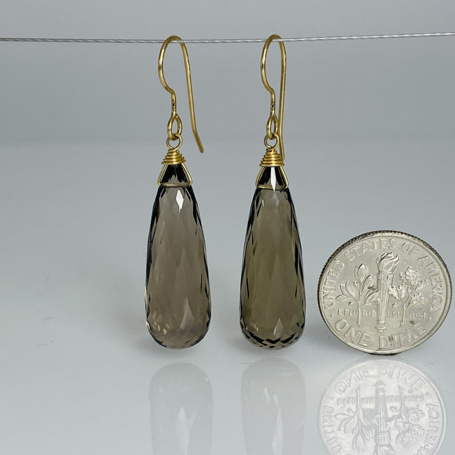 Briolette Smoky Quartz Earrings 9x20mm