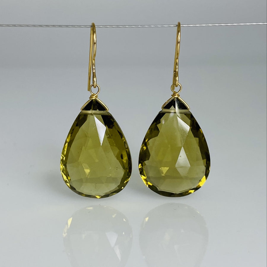 Pear Shape Olive Quartz Earrings 16x23mm