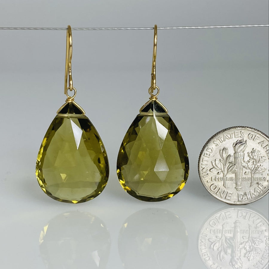 Pear Shape Olive Quartz Earrings 16x23mm