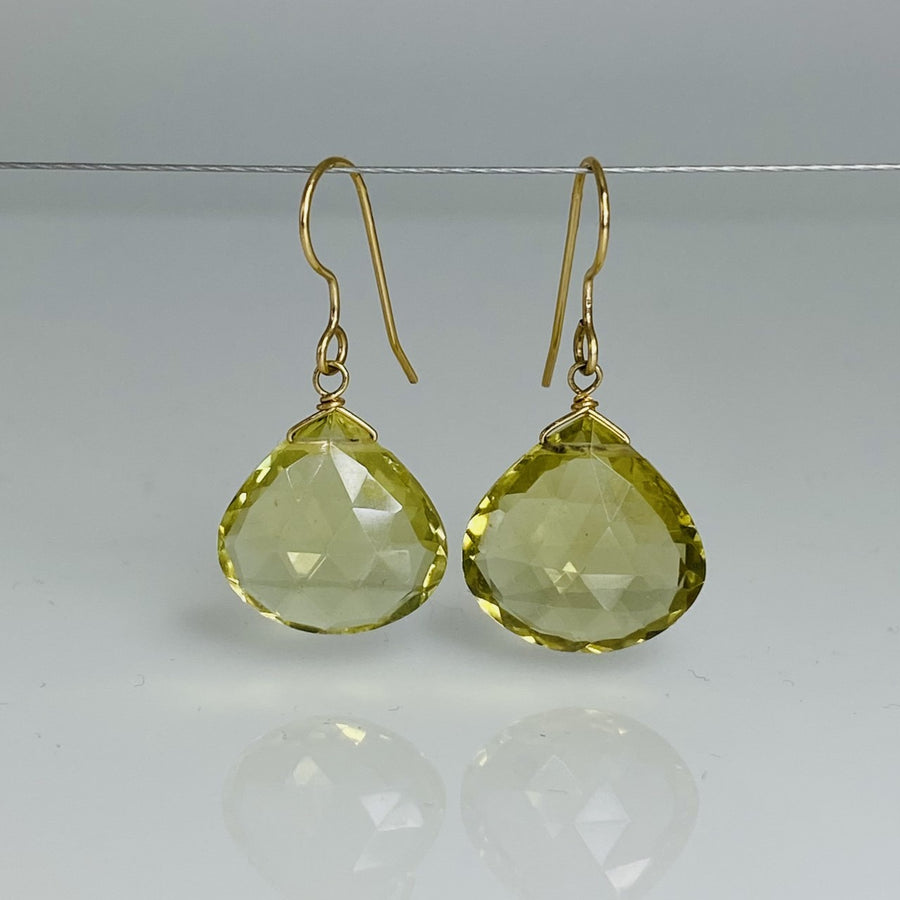 Pear Shape Lemon Quartz Drop Earrings 15x26mm