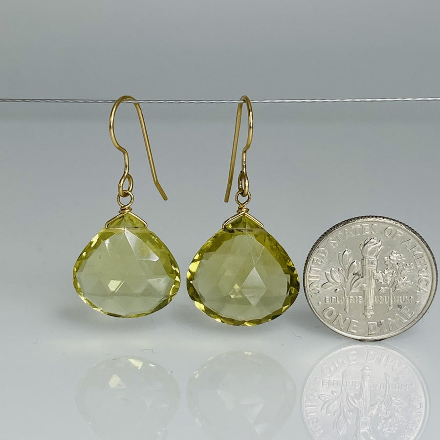 Pear Shape Lemon Quartz Drop Earrings 15x26mm