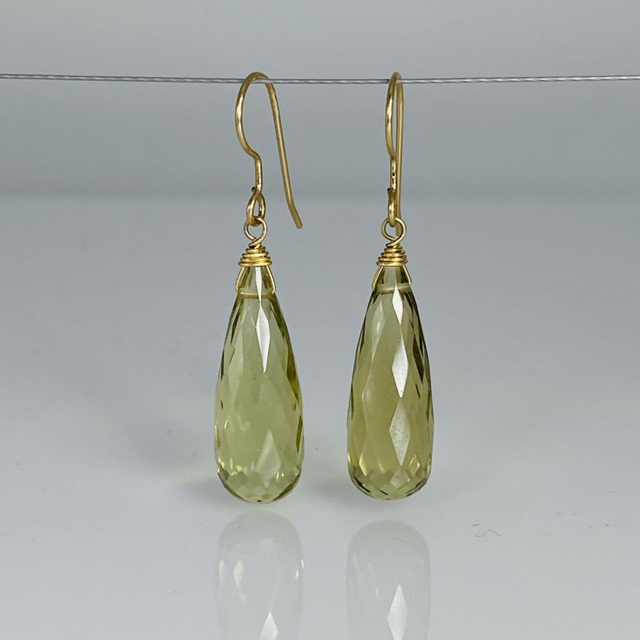 Briolette Lemon Quartz Earrings 9x22mm