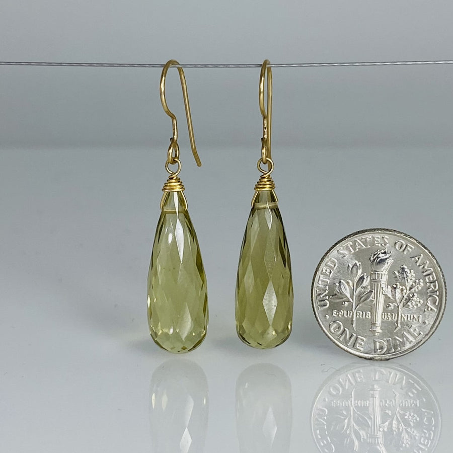 Briolette Lemon Quartz Earrings 9x22mm