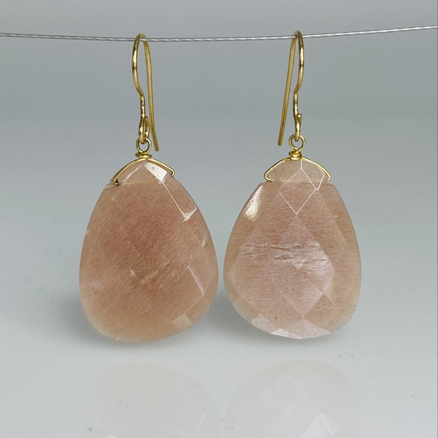Asymmetrical Pink Moonstone Earrings 18x24mm