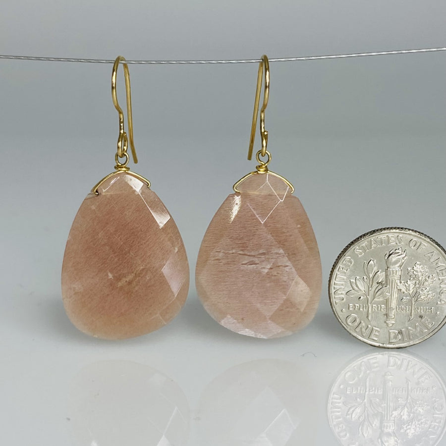 Asymmetrical Pink Moonstone Earrings 18x24mm