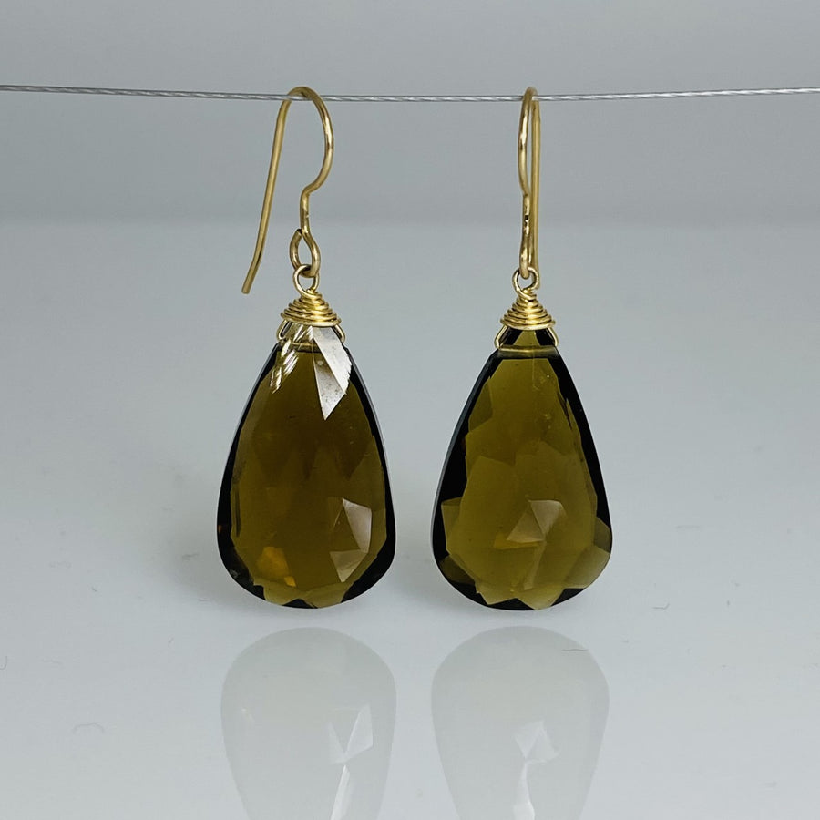 Pear Shape Whiskey Quartz Earrings 12x22mm