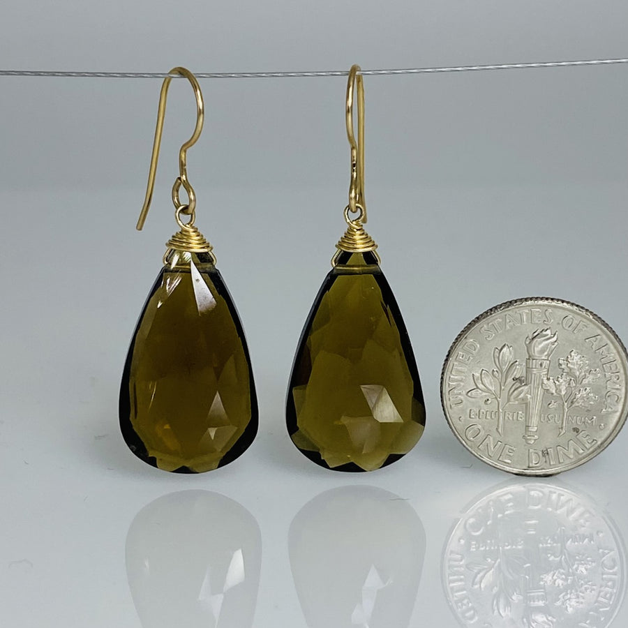 Pear Shape Whiskey Quartz Earrings 12x22mm