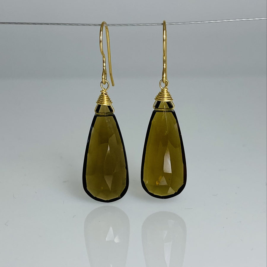 Elongated Teardrop Shape Whiskey Quartz Earrings 10x22mm