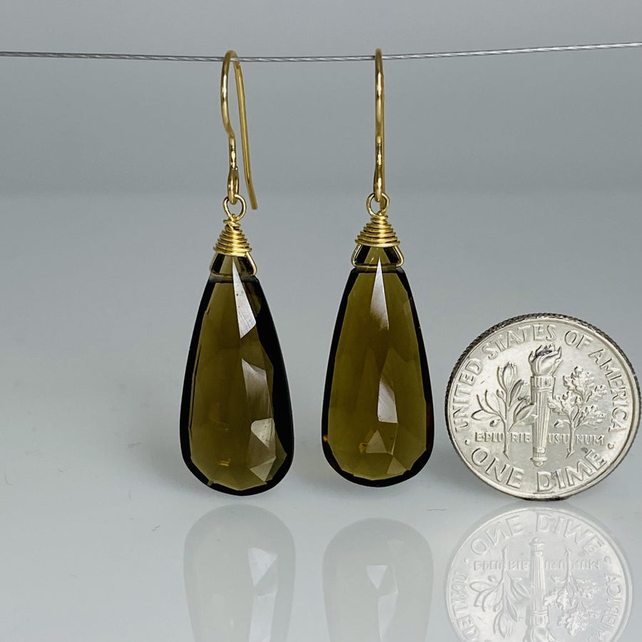 Elongated Teardrop Shape Whiskey Quartz Earrings 10x22mm