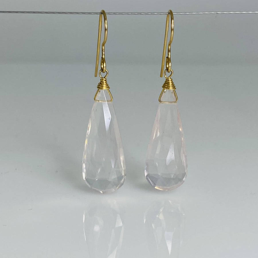 Teardrop Shape Rose Quartz Earrings 10x23mm