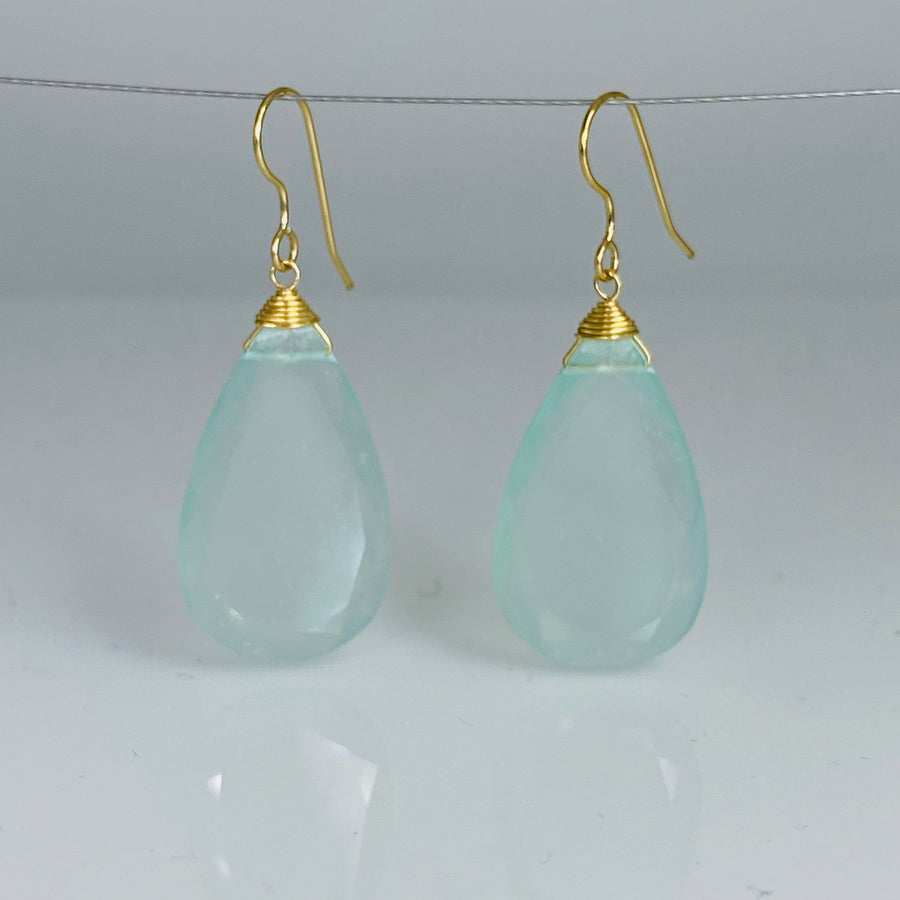 Faceted Teardrop Chalcedony Earrings 15x25mm