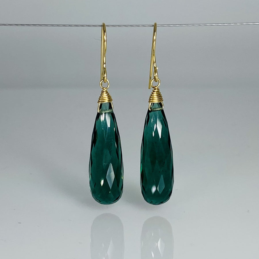 Briolette Emerald Hydro Quartz Earrings 8x25mm