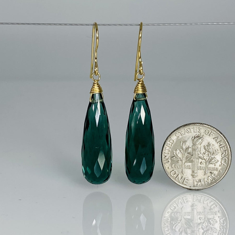 Briolette Emerald Hydro Quartz Earrings 8x25mm