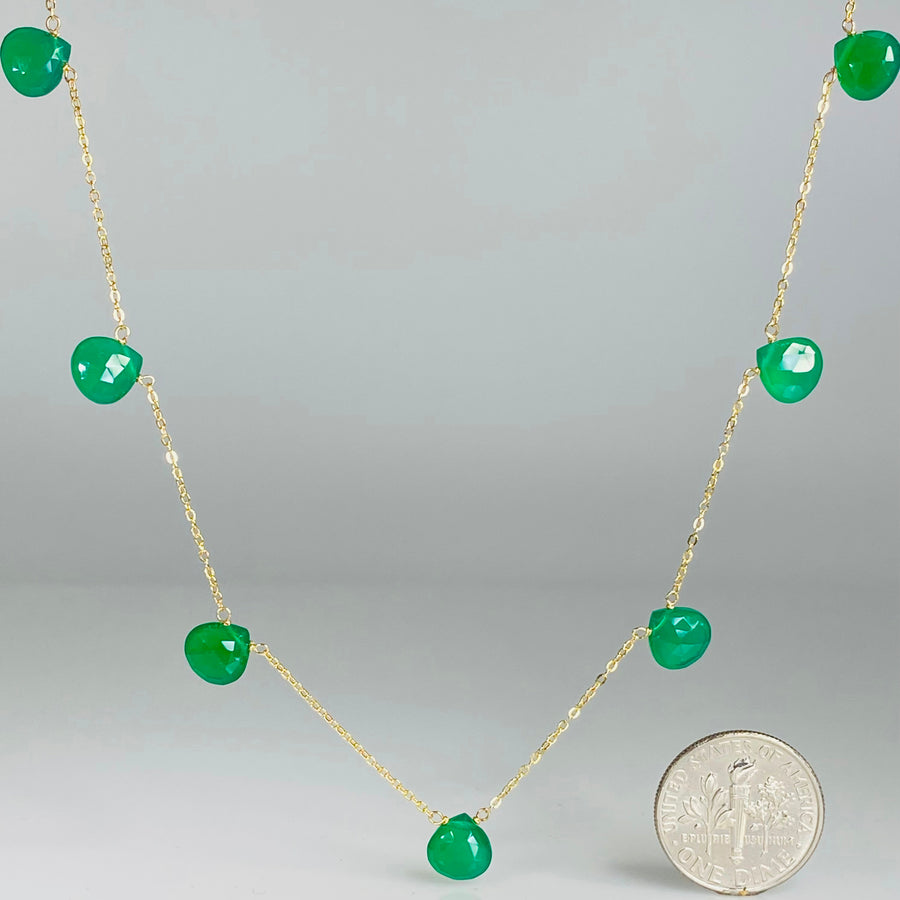 Green Onyx Multi Drop Necklace 7x7mm