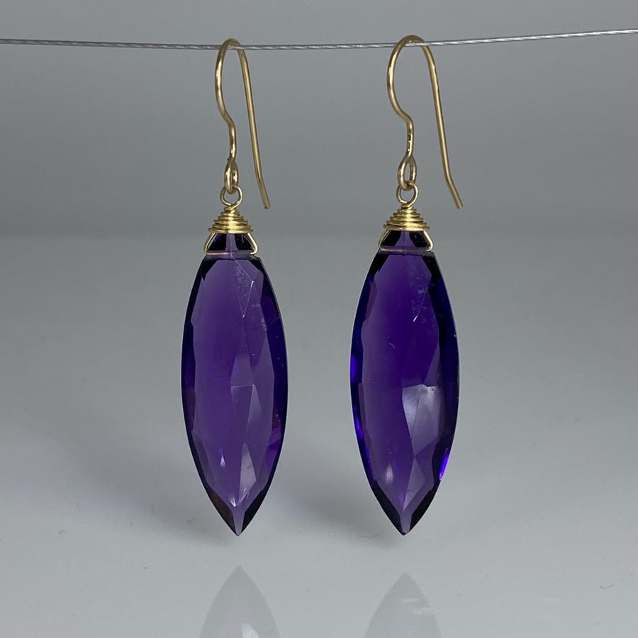 Marquise Purple Quartz Drop Earrings 10x30mm