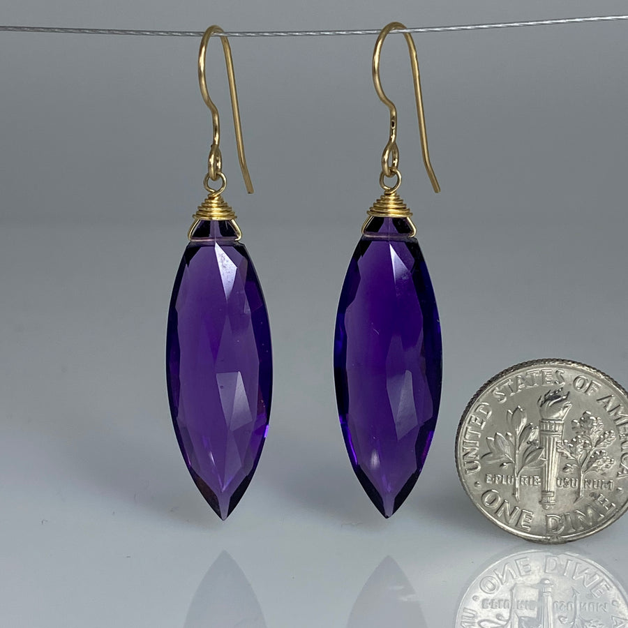 Marquise Purple Quartz Drop Earrings 10x30mm