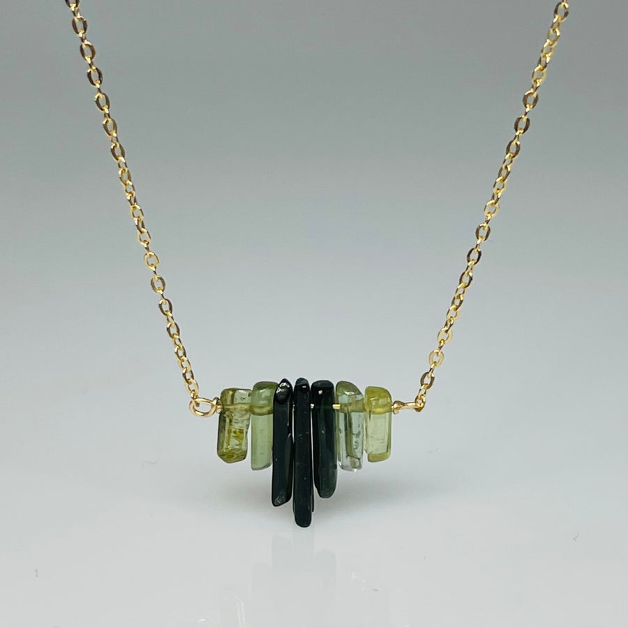 Green Tourmaline 7 Crystal Necklace