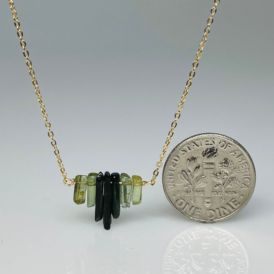 Green Tourmaline 7 Crystal Necklace