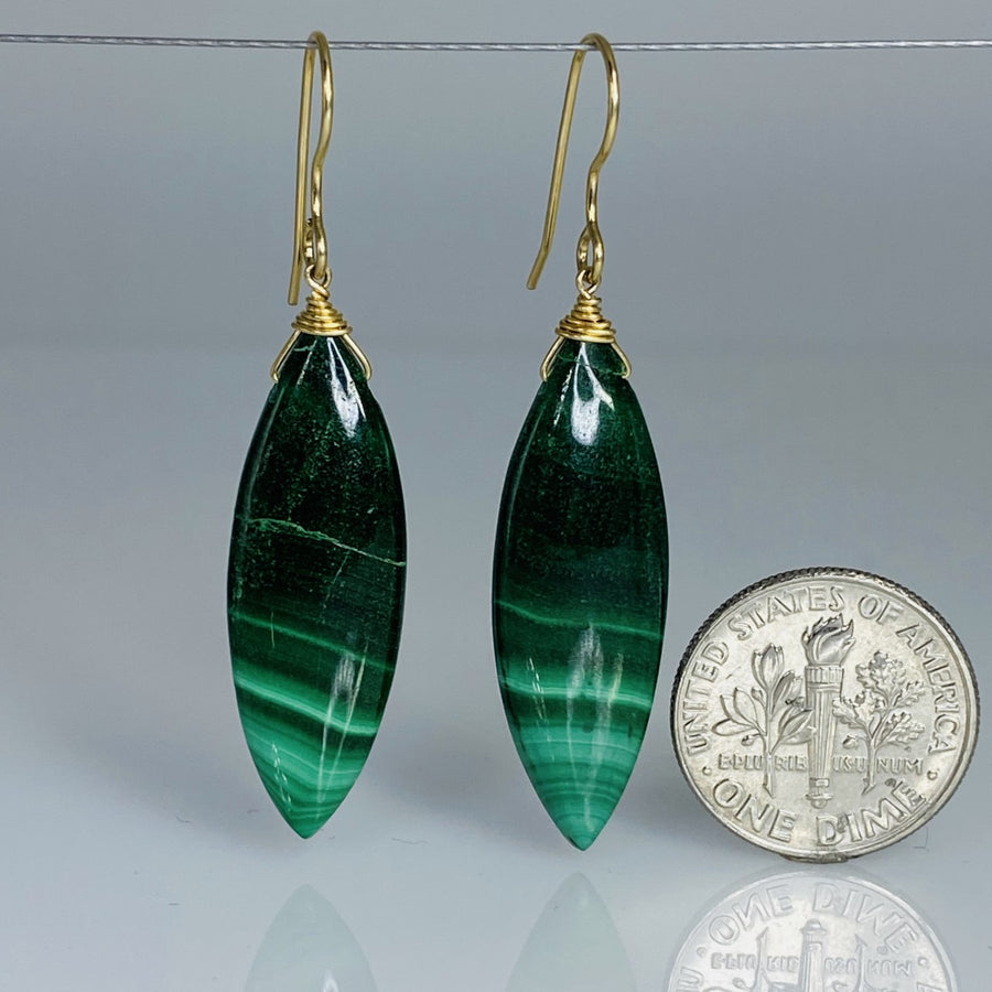 Marquise Malachite Drop Earrings 10x30mm